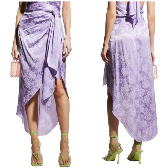 Ronny Kobo NWT Kit High-Low Silk Jacquard Floral Wrap Midi Skirt Size M Drape - Picture 1 of 10